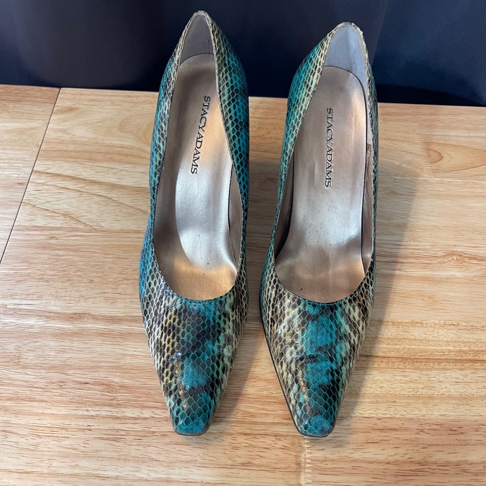 Stacy Adams Teal Blue Snakeskin Pointed Toe Stiletto Pumps Heels Womens 11M